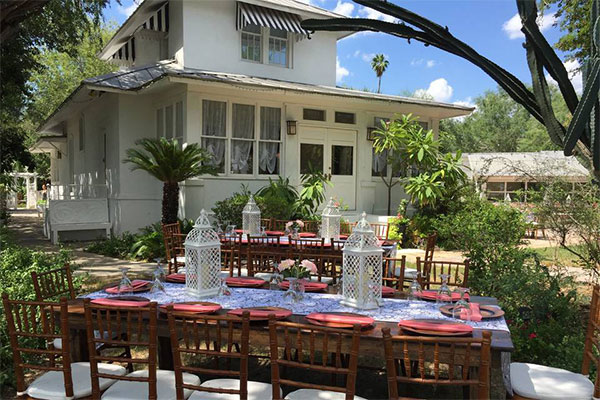 Framed tent with seating layout